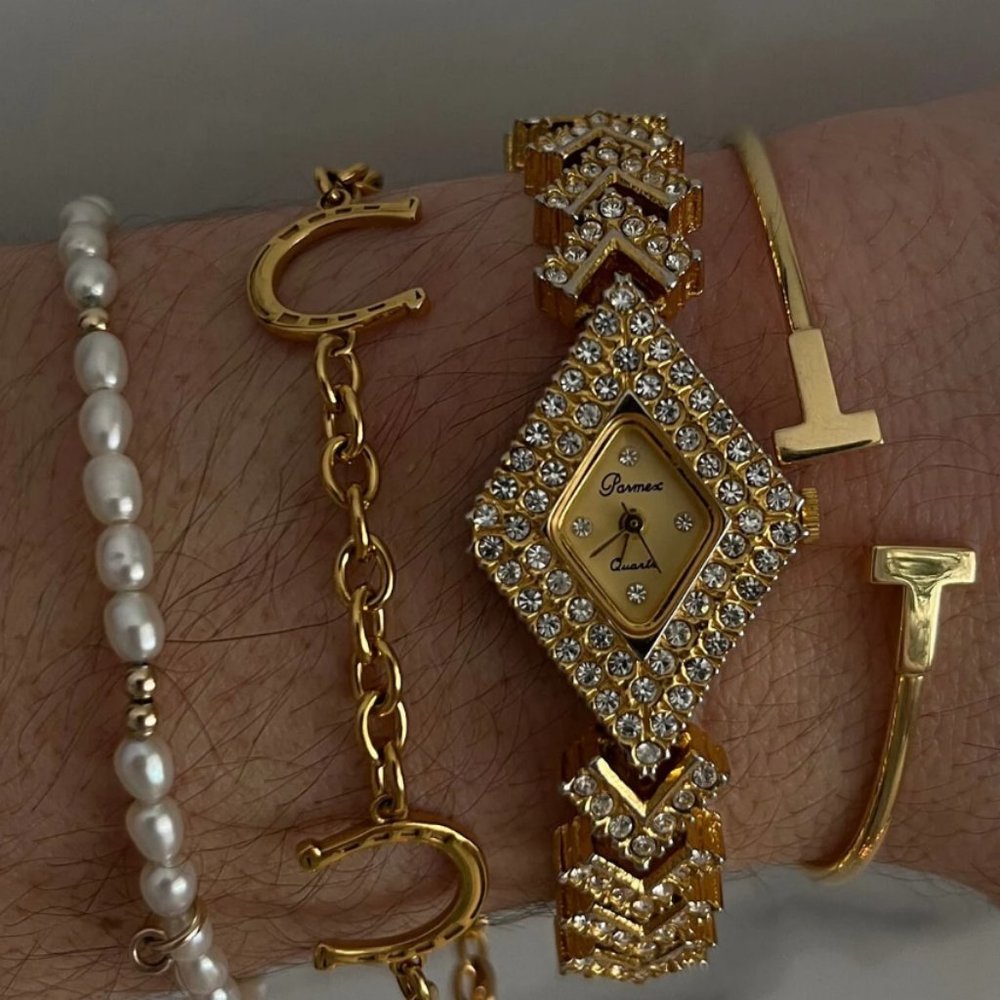 Gorgeous Vintage Gold Embellished Woman's Parmex Watch